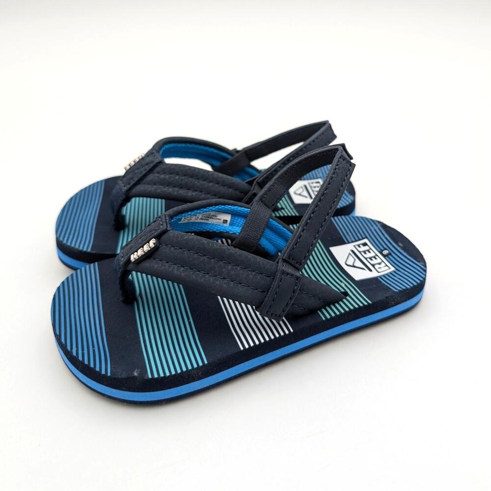Reef Little Ahi Flip Flops Sandals Kids' Deep Sea Stripes Size US9 EU25